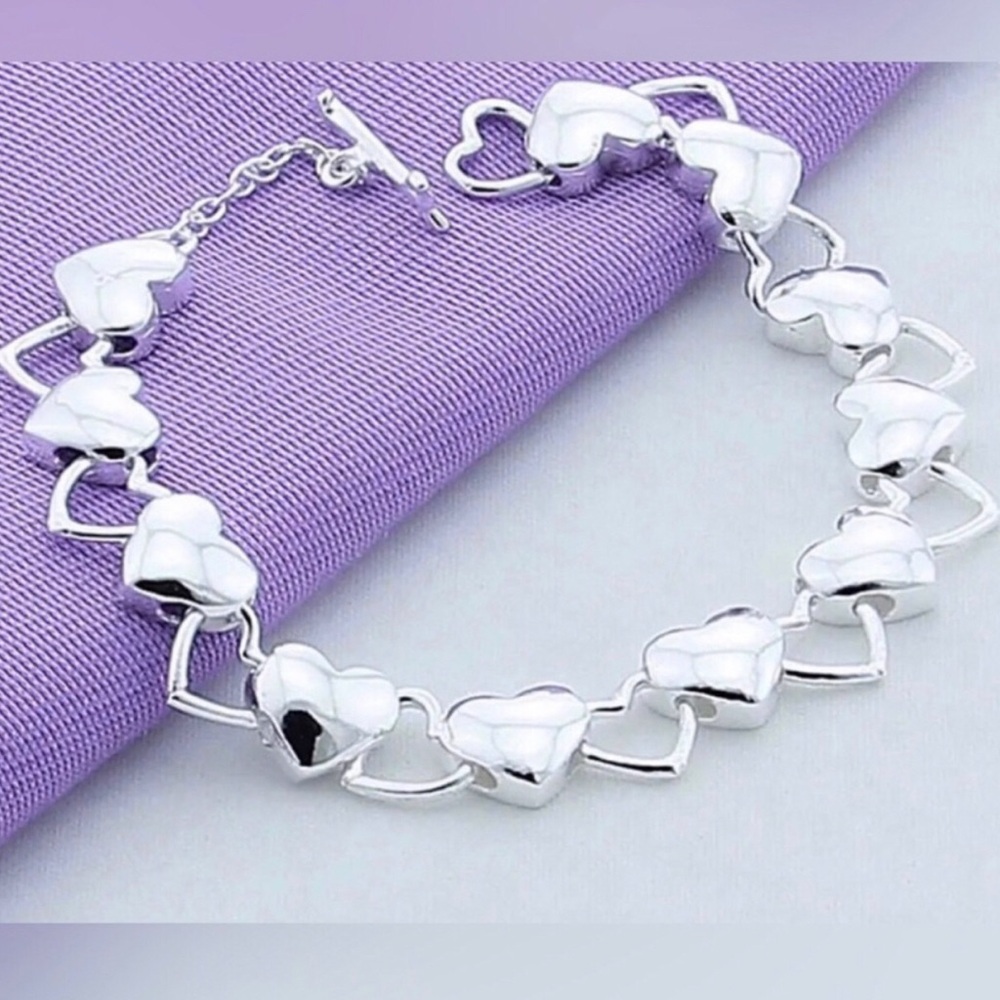 Sterling Silver Heart Link Bracelet